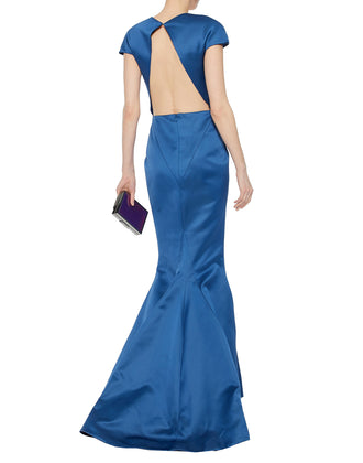 RRP€4285 ZAC POSEN Satin Evening Mermaid Gown Size US 8 M Train Back Made in USA gallery photo number 2