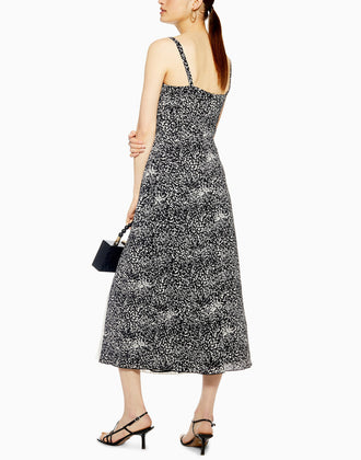 TOPSHOP Crepe Midi Dress Size UK 8 Two Tone Ruched Pleated Trim gallery photo number 2
