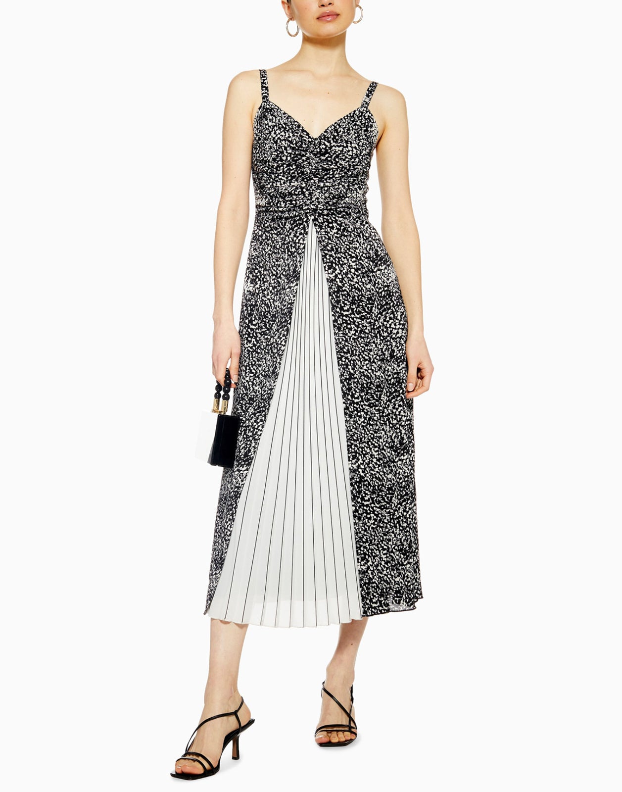 TOPSHOP Crepe Midi Dress Size UK 8 Two Tone Ruched Pleated Trim gallery main photo