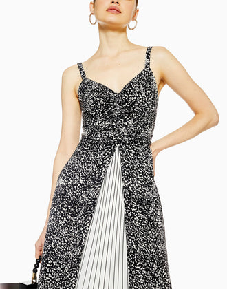 TOPSHOP Crepe Midi Dress Size UK 8 Two Tone Ruched Pleated Trim gallery photo number 3