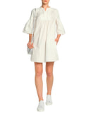 M.I.H JEANS Shirt Dress Size S White Ruched Flare Cuffs Made in Portugal gallery photo number 1