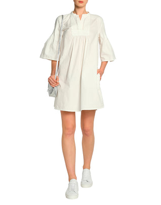 M.I.H JEANS Shirt Dress Size S White Ruched Flare Cuffs Made in Portugal