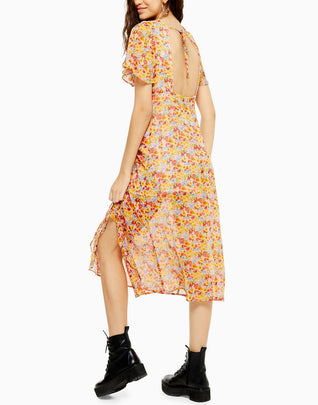TOPSHOP Midi Tea Dress Size UK 8 Floral Gathered