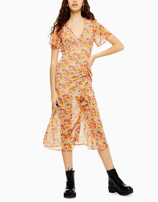 TOPSHOP Midi Tea Dress Size UK 8 Floral Gathered
