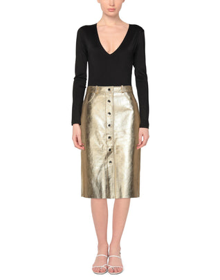 RRP €255 SANDRO Lamb Leather Midi A-Line Skirt Size 1 US4 S Laminated Effect