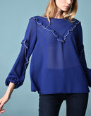 RRP €115 8 Top Blouse Size IT 38 Sheer Ruffle Trim gallery photo number 1