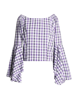 RRP €295 PETERSYN HARLAN Cropped Top Size S Plaid Flared Sleeves Made in USA gallery photo number 3