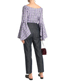 RRP €295 PETERSYN HARLAN Cropped Top Size S Plaid Flared Sleeves Made in USA gallery photo number 2