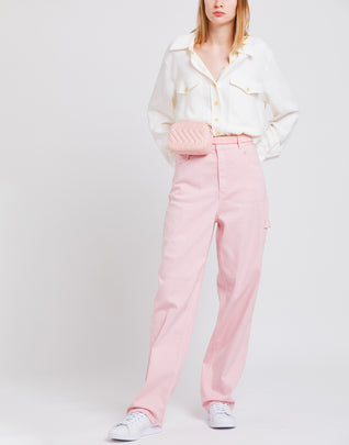 RRP €350 TIBI Denim Carpenter Trousers W29 Stretch Pink Zip Fly Wide Leg