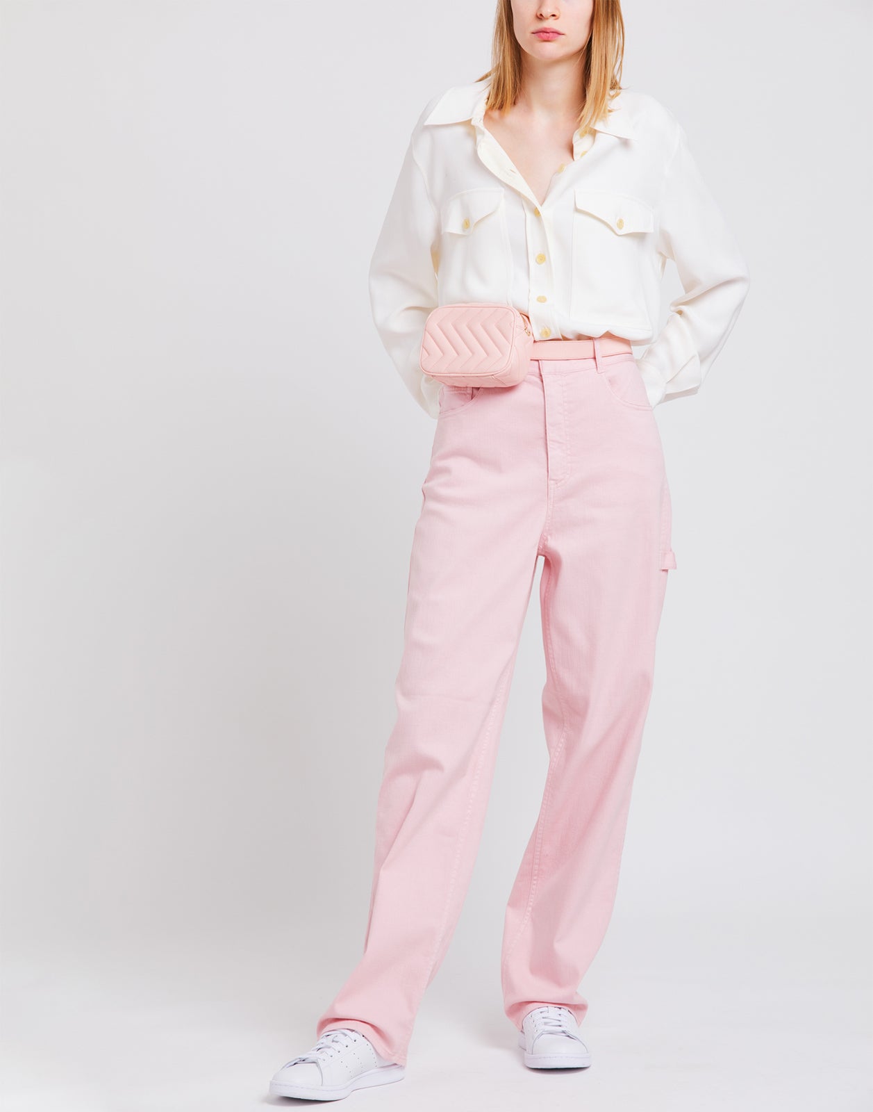 RRP €350 TIBI Denim Carpenter Trousers W29 Stretch Pink Zip Fly Wide Leg gallery main photo