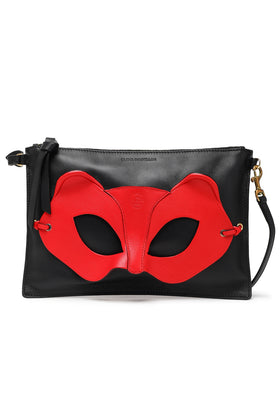 RRP€447 ELENA GHISELLINI Leather Clutch Bag Cat Mask Zipped Made in Italy gallery photo number 1