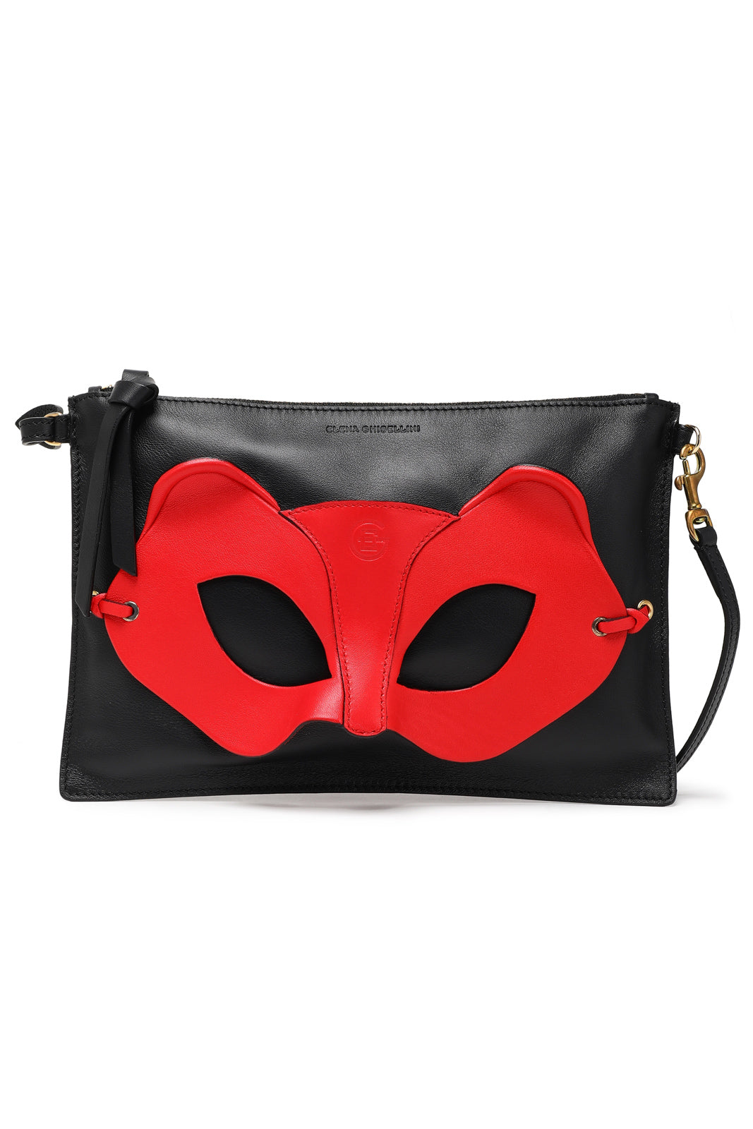 RRP€447 ELENA GHISELLINI Leather Clutch Bag Cat Mask Zipped Made in Italy gallery main photo