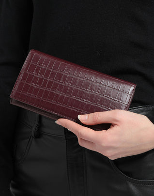 8 Clutch Wallet PU Leather Embossed Crocodile Pattern Popper Flap Closure