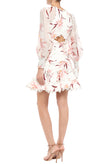 RRP €1100 ZIMMERMANN Linen Flounce Dress Size 0 / XS Floral Pom Pom Trim V Neck gallery photo number 2