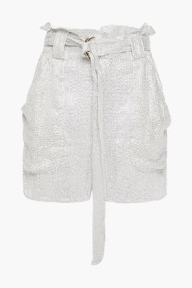 RRP €534 IRO Inaro Crepe Shorts FR38 US6 UK10 M Lined Silver Sequins Belted gallery photo number 3