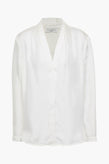 RRP€185 SANDRO Lanna Silk Top Blouse US8 3 L Ivory Pleated Round Hem Y Neck gallery photo number 3