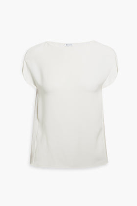 RRP €950 LORO PIANA Silk Crepe Top Blouse Size S Ivory Boat Neck Made in Italy gallery photo number 3