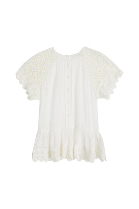 RRP€468 ZIMMERMANN Aliane Crochet Top US4 AU0 XS Pleats Keyhole Short Sleeve gallery photo number 3