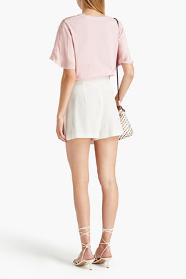 RRP€127 MAJE Tanka Top Blouse Size US8 3 L Pink Contrast Silk Satin Short Sleeve