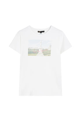 MAJE Tuileries T-Shirt US4 1 S Printed Front Short Sleeve Crew Neck gallery photo number 3