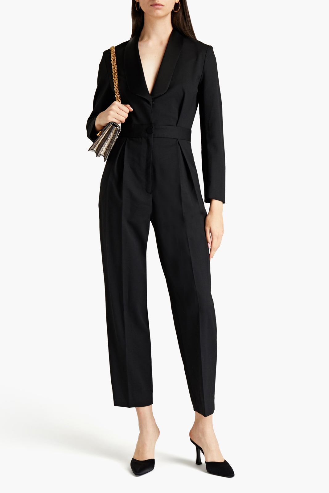 RRP€295 SANDRO Pippa Jumpsuit FR40 US8 UK12 L Wool Blend Shawl Lapel Cropped gallery main photo