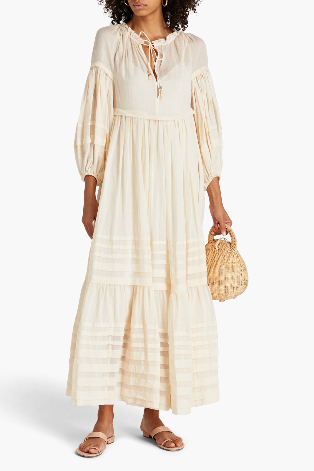 RRP€1012 ZIMMERMANN Moonshine Tuck Ramie Maxi Dress Size AU1 US6 S Gathered gallery main photo