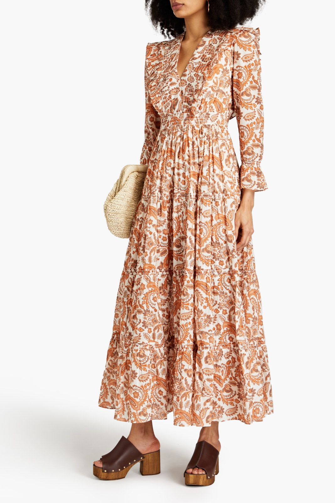 RRP€499 MAJE Ruflina Maxi A-Line Dress EU40 US8 UK12 L Paisley & Floral V-Neck gallery main photo