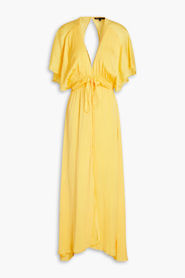 RRP €213 MAJE Maxi Dress EU38 US6 UK10 M Yellow Flared Sleeve Slit V-Neck