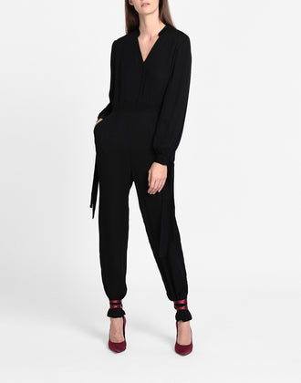 RRP €130 8 Jumpsuit Size IT 40 Black Tie Bows Long Sleeve V-Neck gallery photo number 2