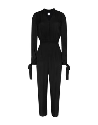 RRP €130 8 Jumpsuit Size IT 40 Black Tie Bows Long Sleeve V-Neck gallery photo number 3