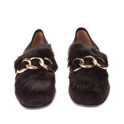 RRP €260 POLLINI Leather & Rabbit Fur Loafer Shoes US7.5 IT38 EU39 UK5 Chain