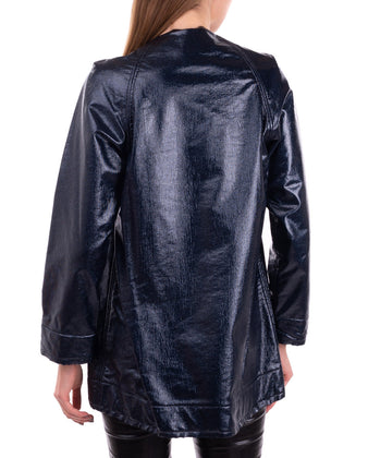JIJIL Coated Jacket Size 40 / XS Glitter Wet Look Raw Edges One Popper Crew Neck gallery photo number 6