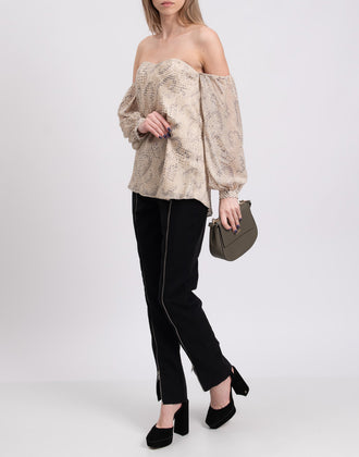 RRP€300 HAUTE HIPPIE Bandeau Top Blouse Size US2 XS Fil Coupe Snakeskin Pattern gallery photo number 2