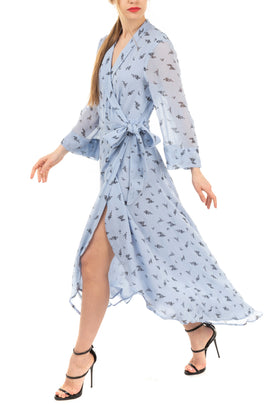 RRP€275 GANNI Wrap Long Dress Size EU 38 / M Two Tone Floral Dipped Hem Self Tie