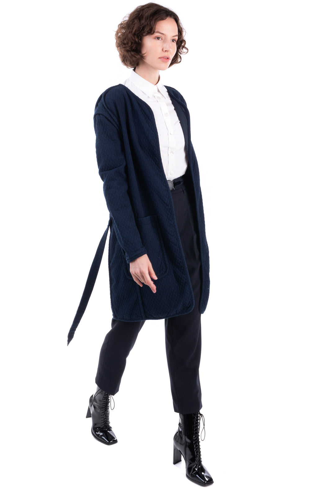 RRP €510 RAG & BONE Montana Coat Size M Indigo Dye Stitched Exposed Seams Tie gallery main photo