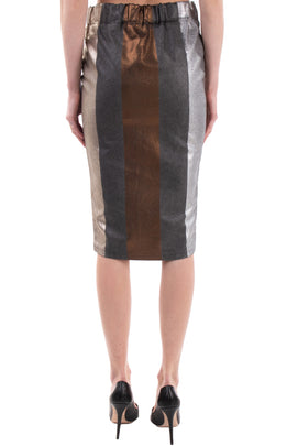 RRP€185 MANILA GRACE Pencil Skirt Size IT 42 Metallic Coated Stripes