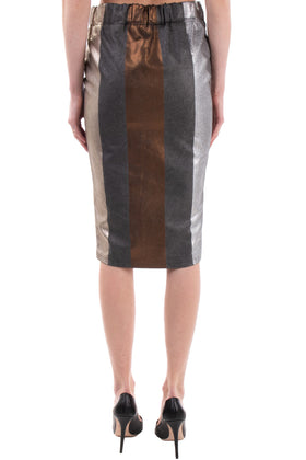 RRP€185 MANILA GRACE Pencil Skirt Size IT 42 Metallic Coated Stripes gallery photo number 2