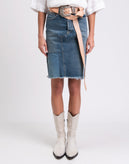 RRP €480 GOLDEN GOOSE DELUXE BRAND Denim Skirt Size XS Faded Frayed Edges Belted gallery photo number 4