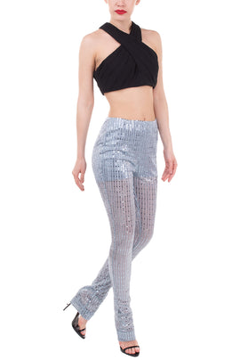 RRP €515 WE11DONE Glitter Sky Trousers Size S Stretch Partly See Through Zipped