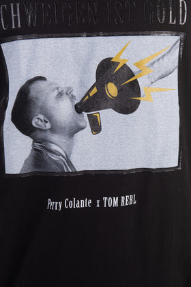 TOM REBL x PERRY COLANTE T-Shirt Top Size M 'SCHWEIGEN IST GOLD' Made in Italy gallery photo number 5