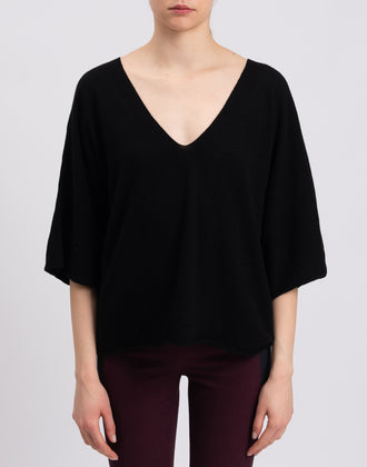 VICOLO Jumper One Size Cashmere Wool & Angora Blend Black V Neck Made in Italy gallery photo number 1