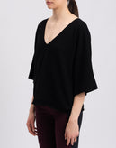 VICOLO Jumper One Size Cashmere Wool & Angora Blend Black V Neck Made in Italy gallery photo number 5