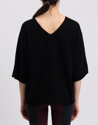 VICOLO Jumper One Size Cashmere Wool & Angora Blend Black V Neck Made in Italy gallery photo number 6