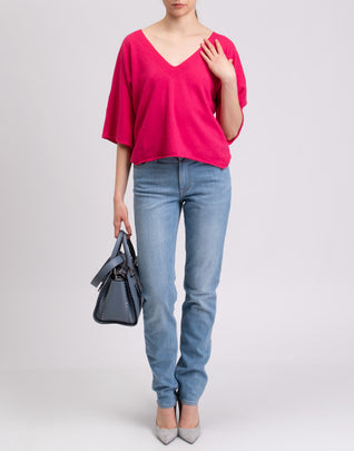 VICOLO Jumper One Size Pink Thin Knit Cashmere Angora & Wool Blend Made in Italy