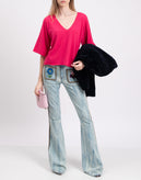 VICOLO Pink Jumper One Size Cashmere Wool & Angora Blend Raw Edges Made in Italy gallery photo number 1