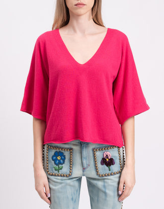 VICOLO Pink Jumper One Size Cashmere Wool & Angora Blend Raw Edges Made in Italy gallery photo number 4