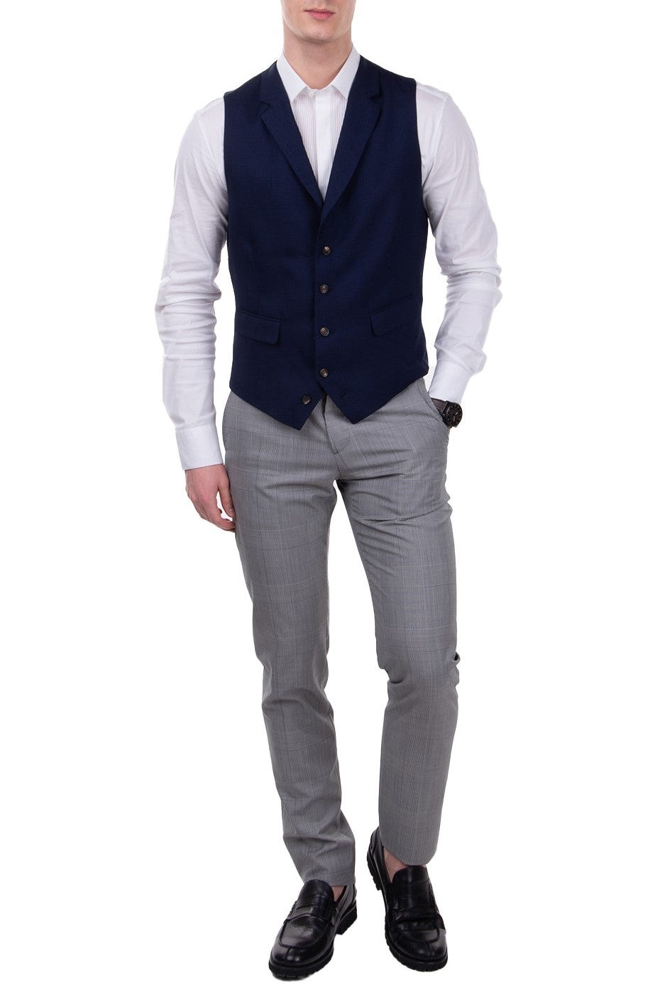 RRP €250 HACKETT Wool Waistcoat Size 38R / 48R / S Glen Check Notch Lapel Collar gallery main photo