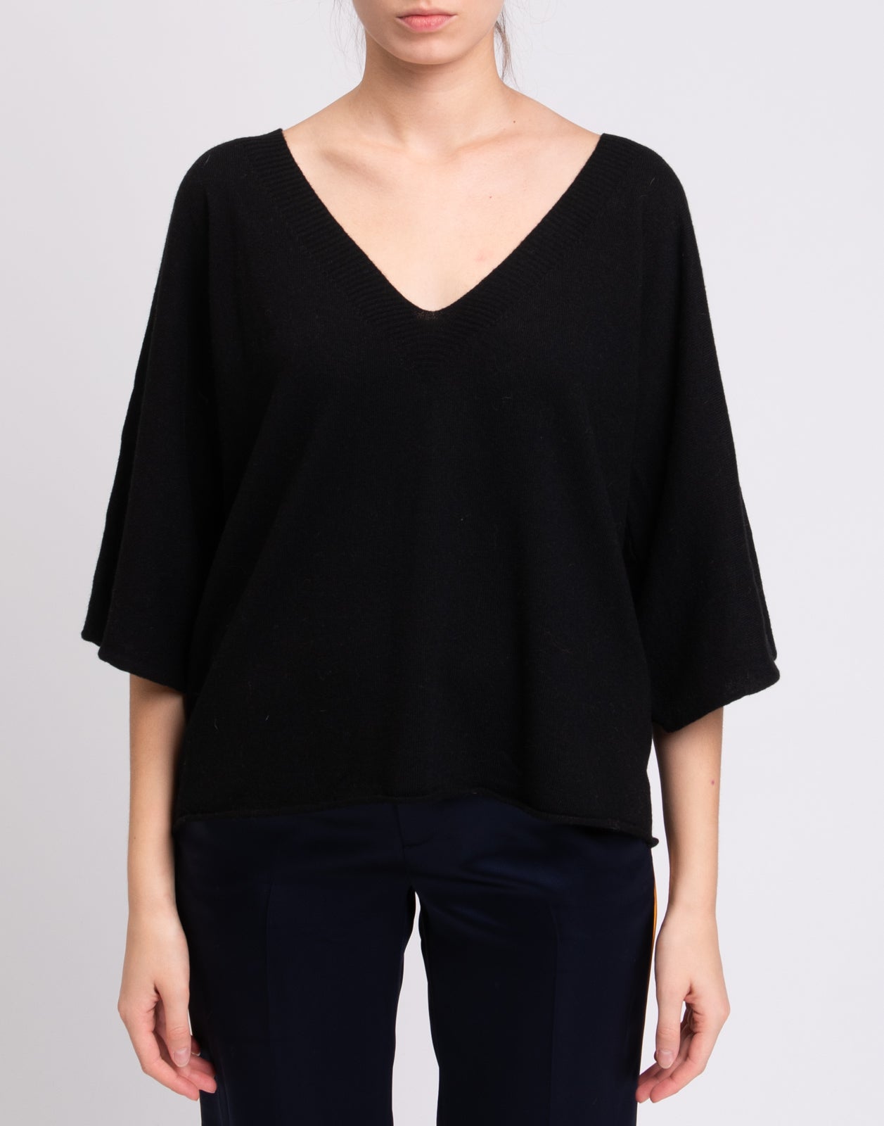 VICOLO Black Jumper One Size Thin Cashmere Wool & Angora Blend Made in Italy gallery main photo