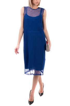 RRP €235 DKNY Lace Shift Dress Size P Inner Slip Sleeveless Crew Neck