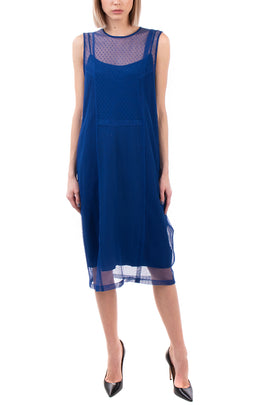 RRP €235 DKNY Lace Shift Dress Size P Inner Slip Sleeveless Crew Neck